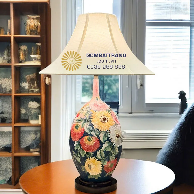 Đèn ngủ gốm Bát Tràng Decor phòng khách đẹp